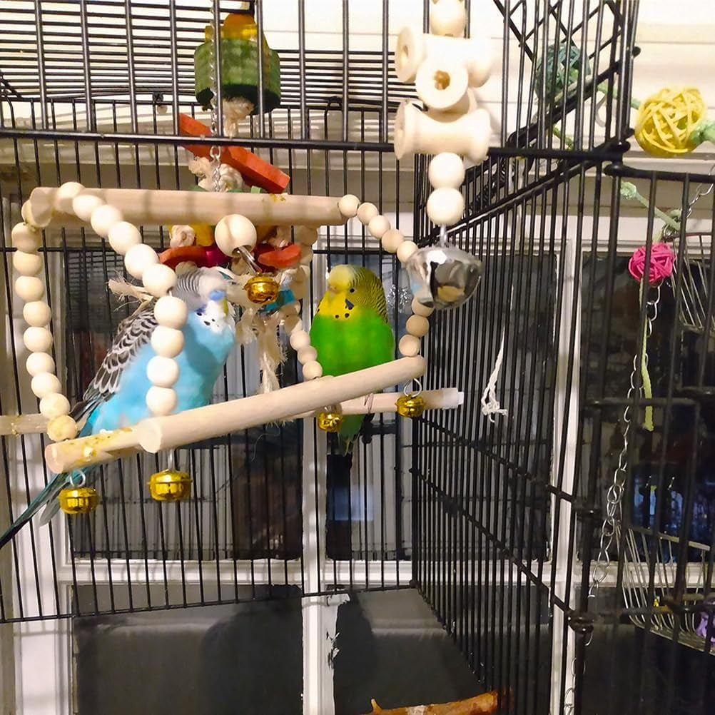 Bird Parrot Swing Toys Bird Cage Chew Toys Wooden Hanging for Small Cockatiels, Parakeet Mynah, Budgie, Finches (Natural Wood)