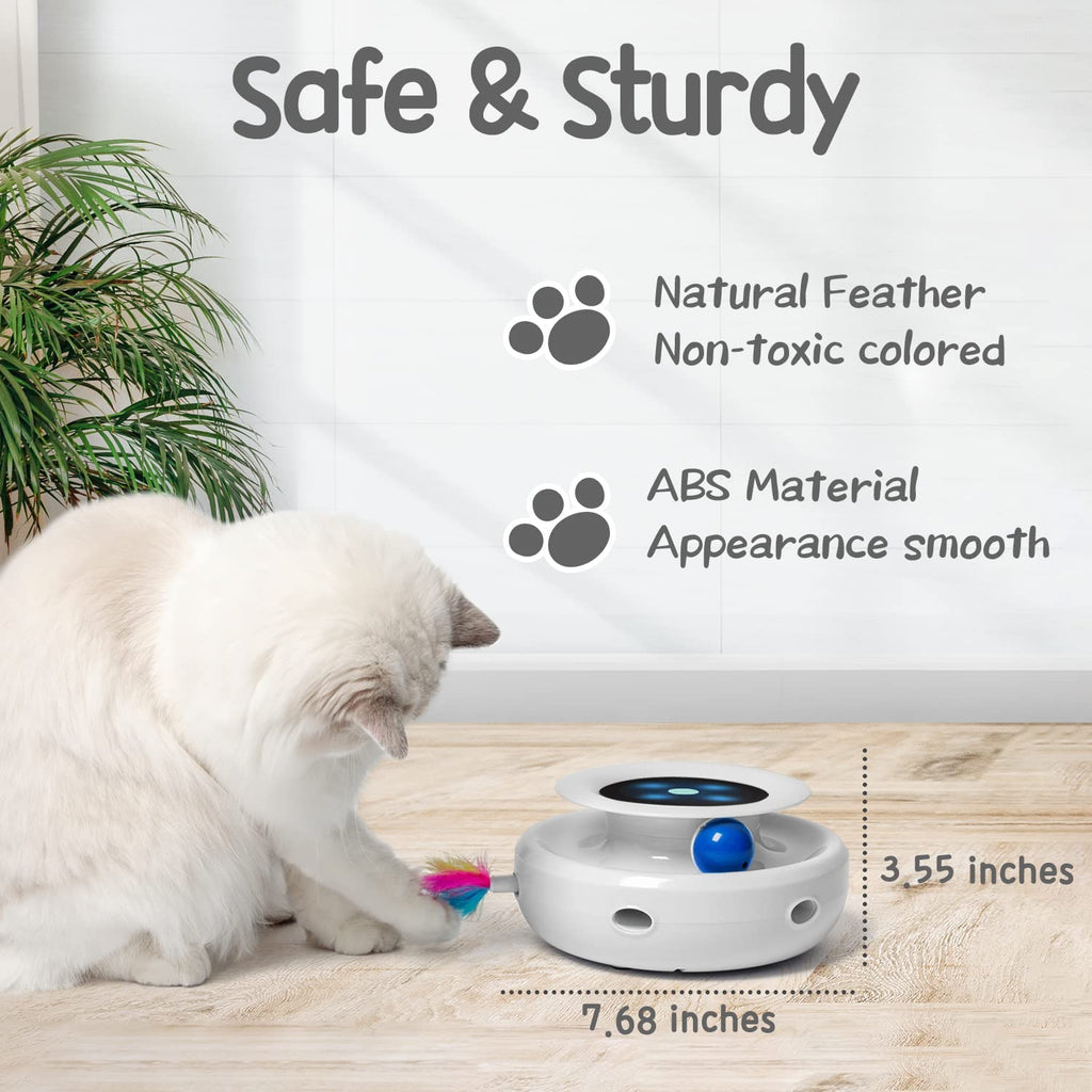 2In1 Interactive Toys for Indoor Cats, Timer Auto On/Off, Cat Toy Balls & Ambush Electronic Cat Mice Toy for Entertainment with 6Pcs Feathers, Dual Power Supplies