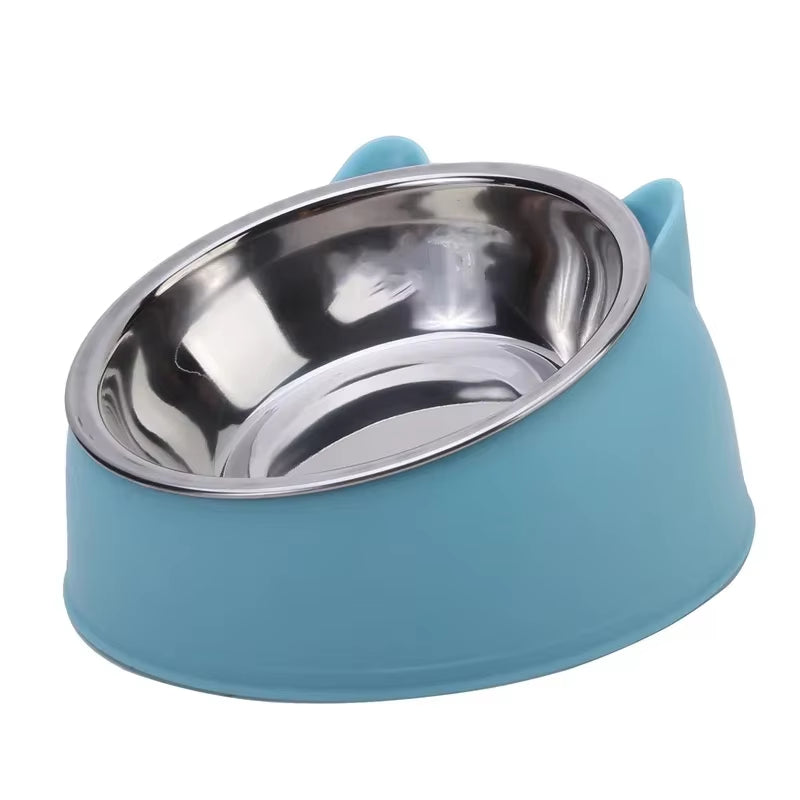 1Pc Cat Bowl Lovely Creative Inclined Kitten Puppy Food Feeding Bowls Stainless Steel Cats Drinking Feeder Pet Dogs Cats Feeders
