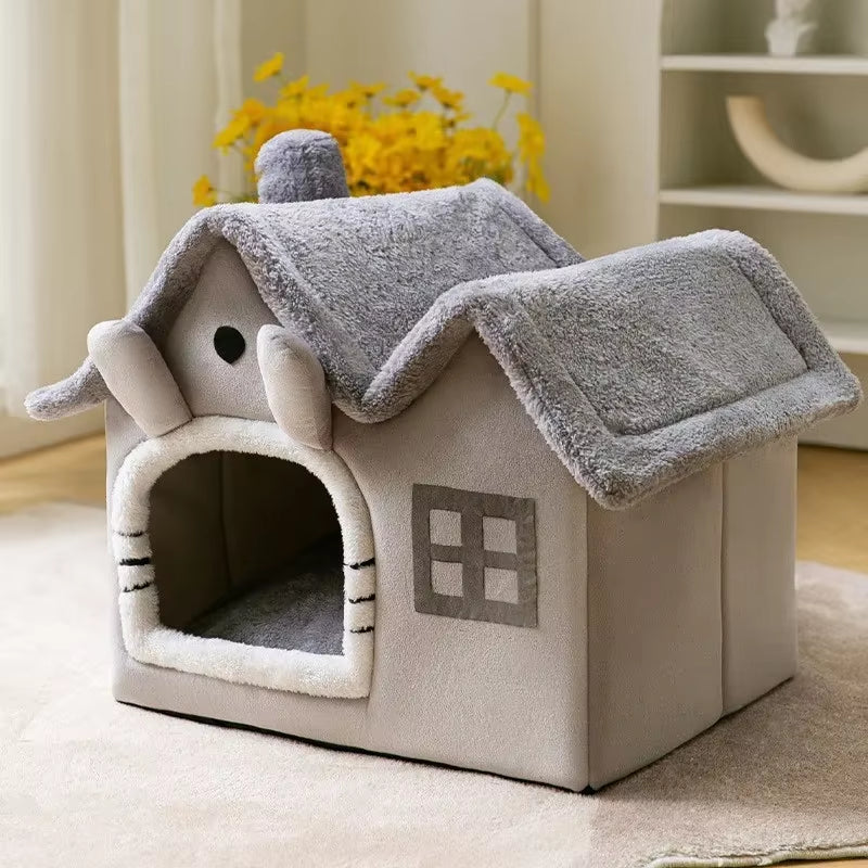 Foldable Cat House Winter Warm Chihuahua Cave Bed Cat Basket for Small Dogs Warm Soft Cat Bed Mat Kennel Puppy House Deep Sleep
