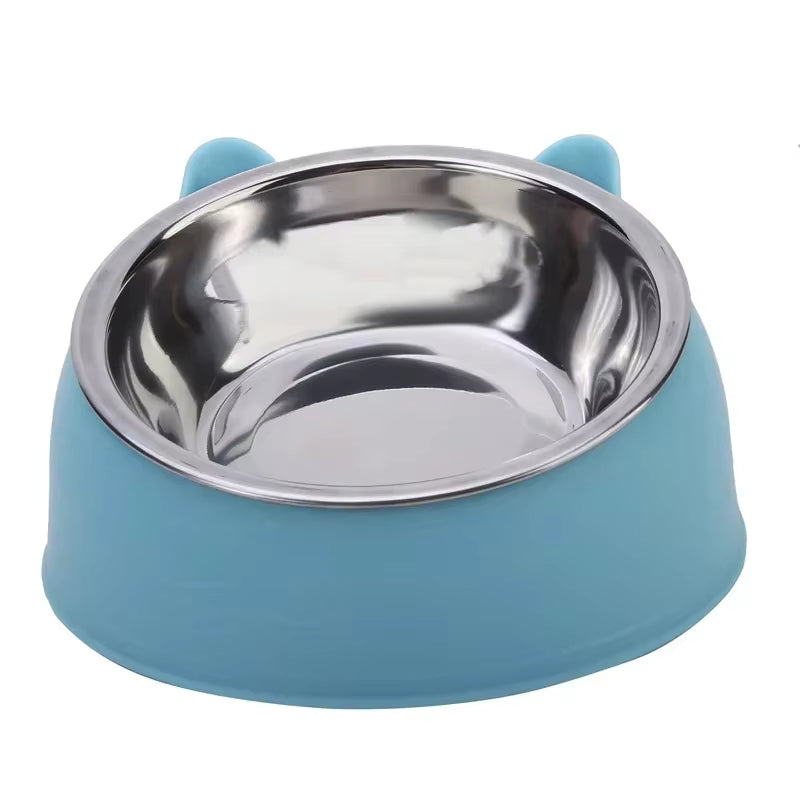 1Pc Cat Bowl Lovely Creative Inclined Kitten Puppy Food Feeding Bowls Stainless Steel Cats Drinking Feeder Pet Dogs Cats Feeders