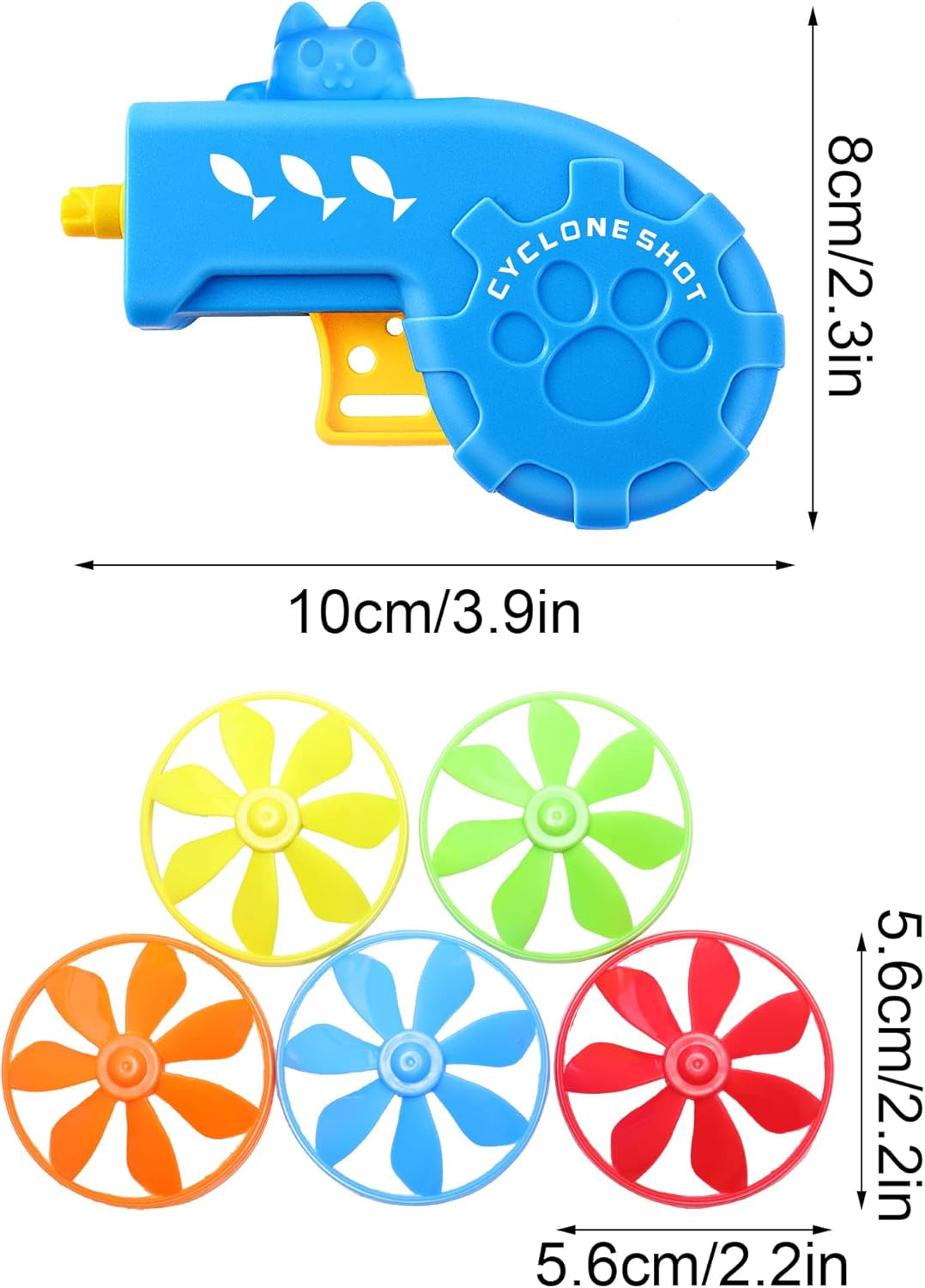 18 Pieces Interactive Cat Fetch Tracking Toys with 5 Colors Flying Propellers for Indoor Pet Kitty Training Chasing (Blue Cat Theme Design)