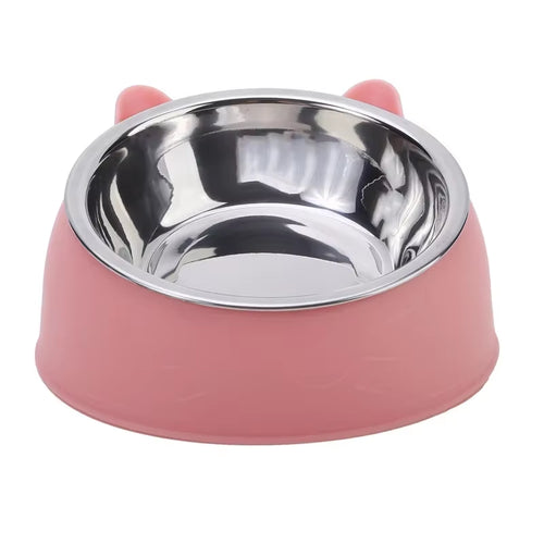 1Pc Cat Bowl Lovely Creative Inclined Kitten Puppy Food Feeding Bowls Stainless Steel Cats Drinking Feeder Pet Dogs Cats Feeders