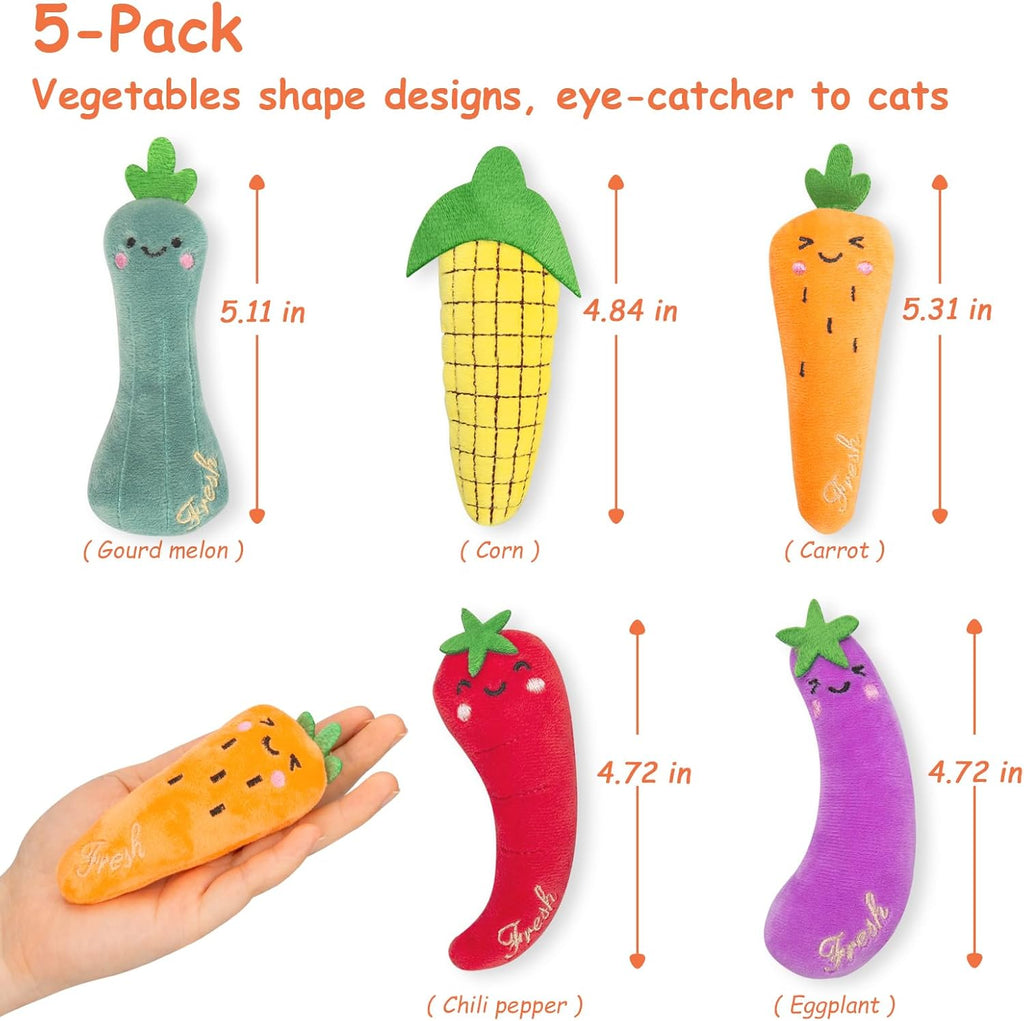 Catnip Cat Toys, Safe Teeth Cleaning Cat Nip Toys for Indoor Kitten Kitty,Interactive Plush Cat Chew Kicker Toys, 5 Pack, Vegetable Shape