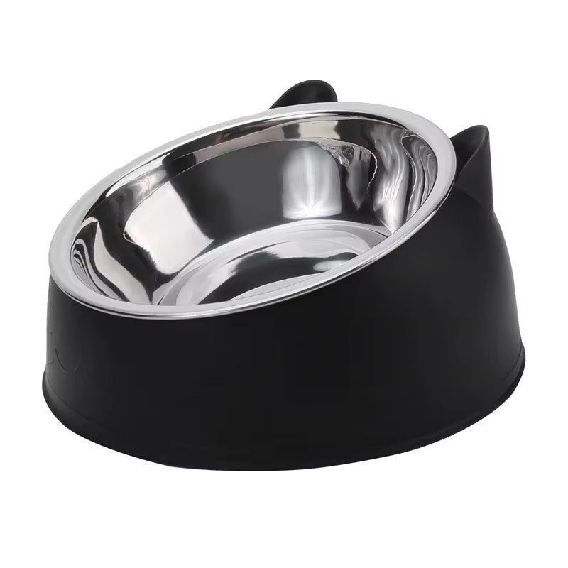 1Pc Cat Bowl Lovely Creative Inclined Kitten Puppy Food Feeding Bowls Stainless Steel Cats Drinking Feeder Pet Dogs Cats Feeders