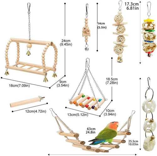Bird Parrot Swing Toys Bird Cage Chew Toys Wooden Hanging for Small Cockatiels, Parakeet Mynah, Budgie, Finches (Natural Wood)