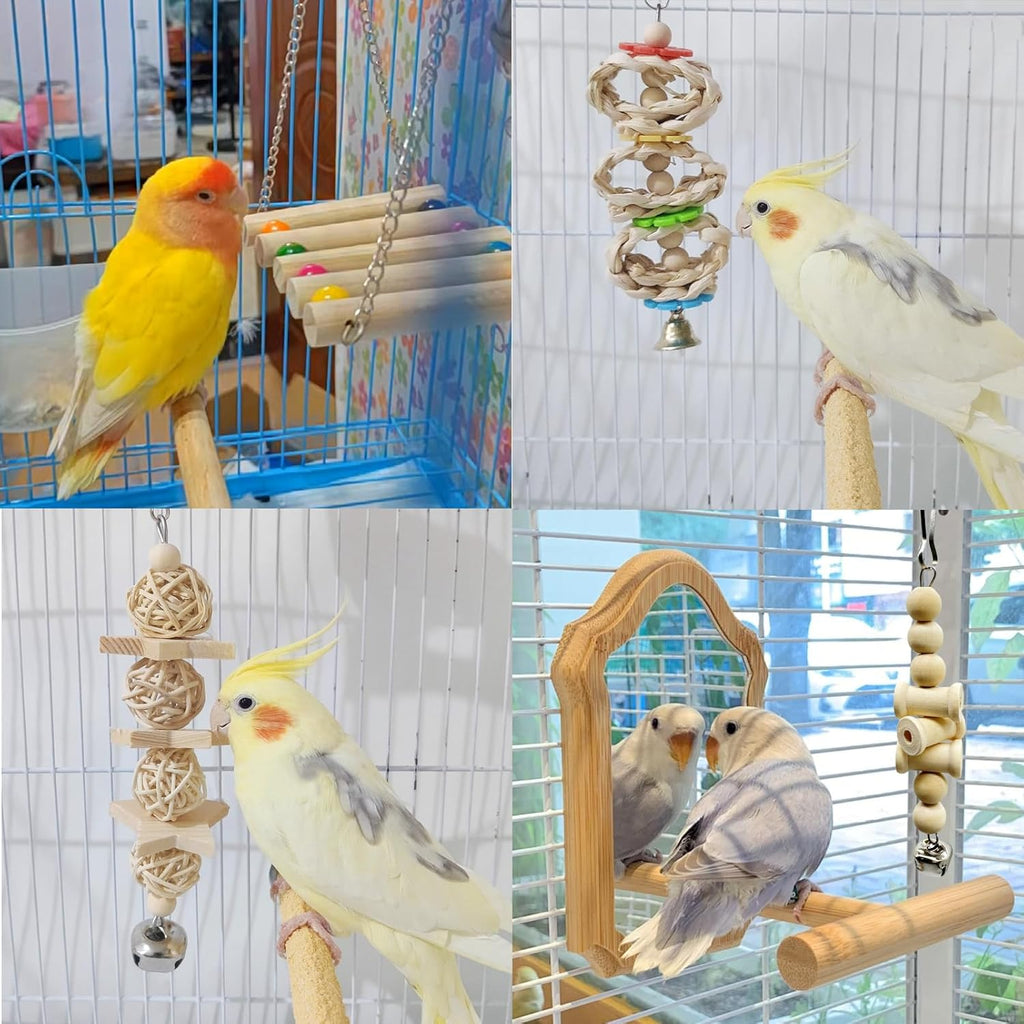 Bird Parrot Swing Toys Bird Cage Chew Toys Wooden Hanging for Small Cockatiels, Parakeet Mynah, Budgie, Finches (Natural Wood)