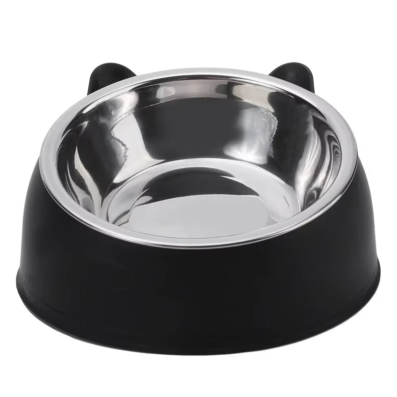 1Pc Cat Bowl Lovely Creative Inclined Kitten Puppy Food Feeding Bowls Stainless Steel Cats Drinking Feeder Pet Dogs Cats Feeders