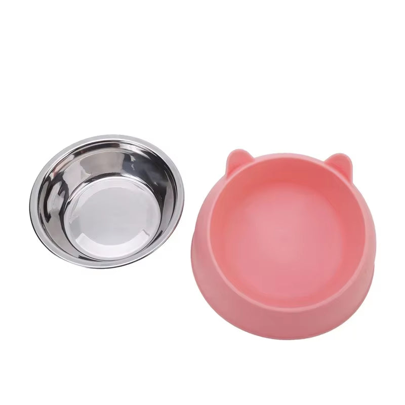 1Pc Cat Bowl Lovely Creative Inclined Kitten Puppy Food Feeding Bowls Stainless Steel Cats Drinking Feeder Pet Dogs Cats Feeders