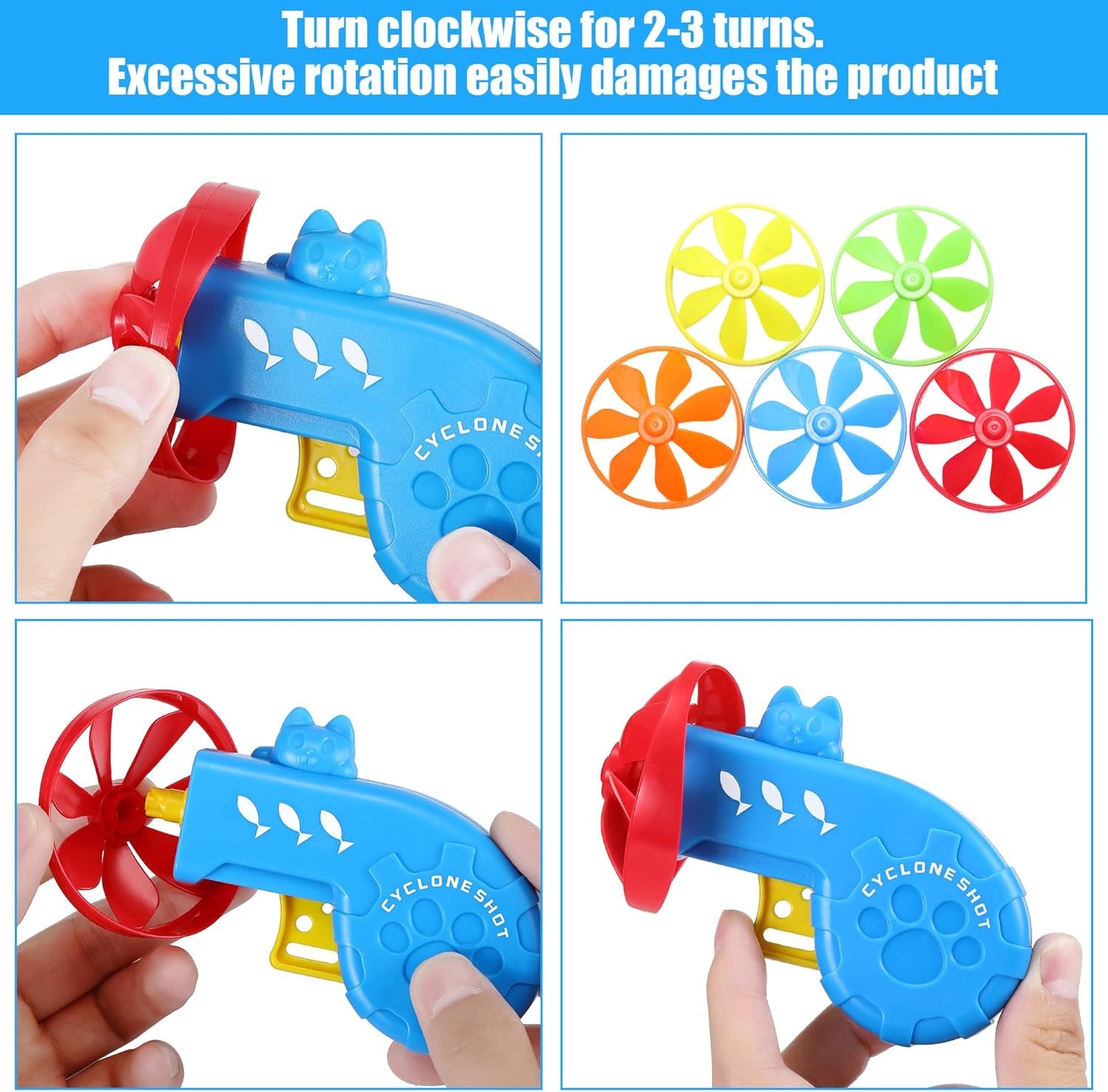 18 Pieces Interactive Cat Fetch Tracking Toys with 5 Colors Flying Propellers for Indoor Pet Kitty Training Chasing (Blue Cat Theme Design)