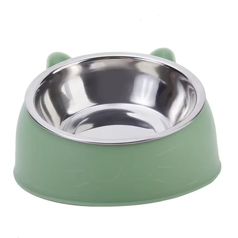 1Pc Cat Bowl Lovely Creative Inclined Kitten Puppy Food Feeding Bowls Stainless Steel Cats Drinking Feeder Pet Dogs Cats Feeders