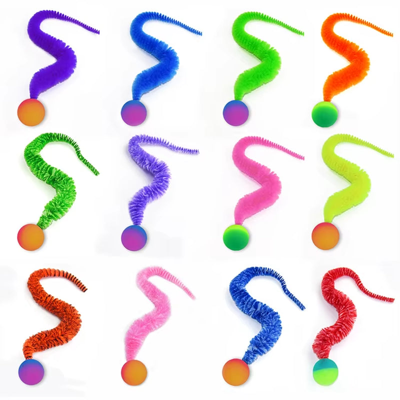 Cat Interactive Toys Tickle Cat Colorful Bouncing Ball Pet Supplies Puzzle Teasing Indoor Cat Worm Caterpillar Elastic Toy