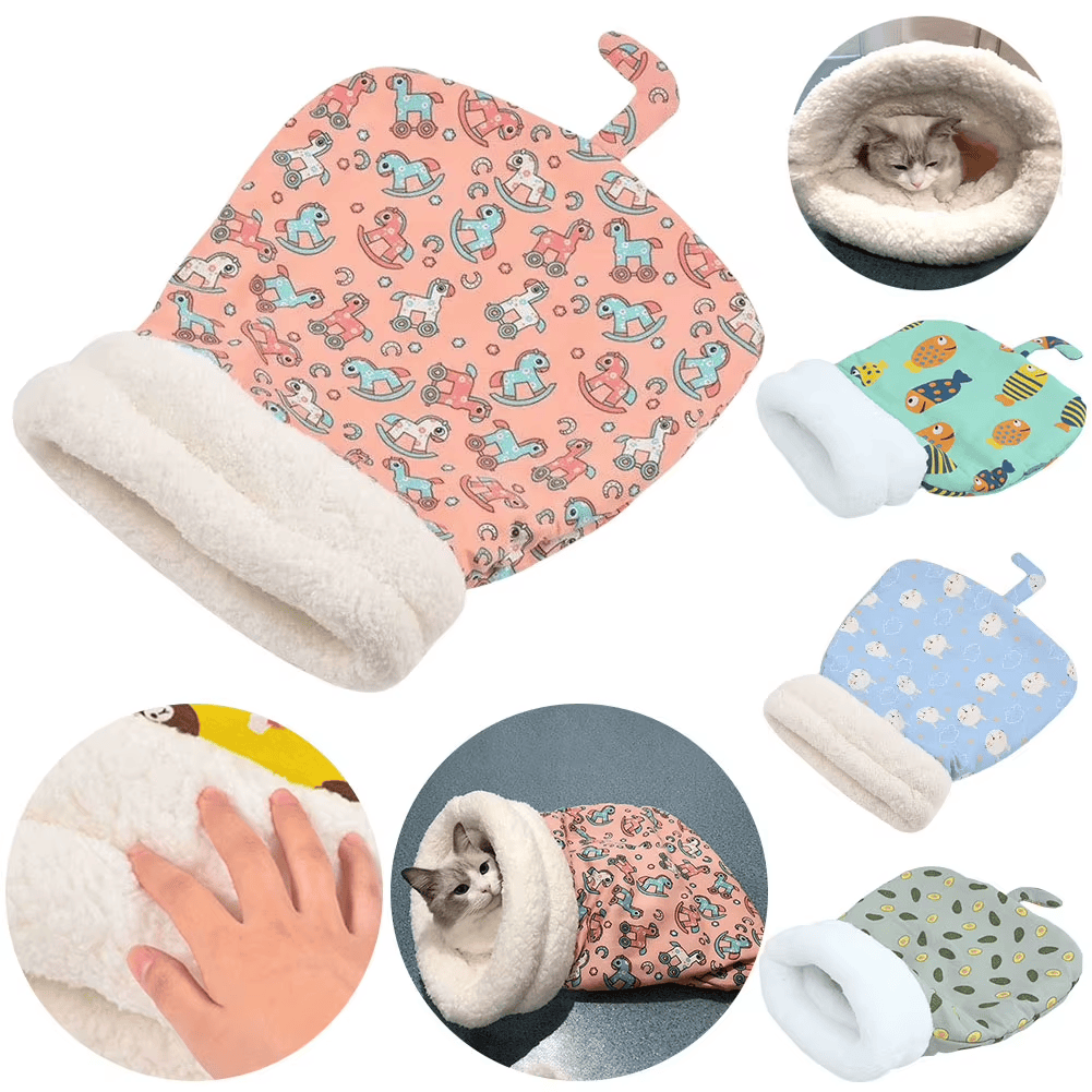 Pet Sleeping Bag Winter Warm Soft Plush Semi Enclosed Cat Nest Sleeping Bag Home Cat and Dog Comfortable Bed Accessories