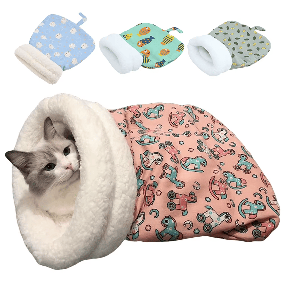 Pet Sleeping Bag Winter Warm Soft Plush Semi Enclosed Cat Nest Sleeping Bag Home Cat and Dog Comfortable Bed Accessories