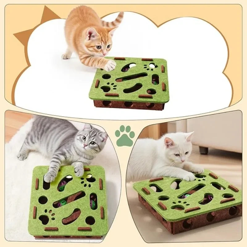 Indoor Cat Puzzle Toy Felt Exercise Box with Ball - Entertainment And Hunting Simulation for Cats Sports And Entertainment