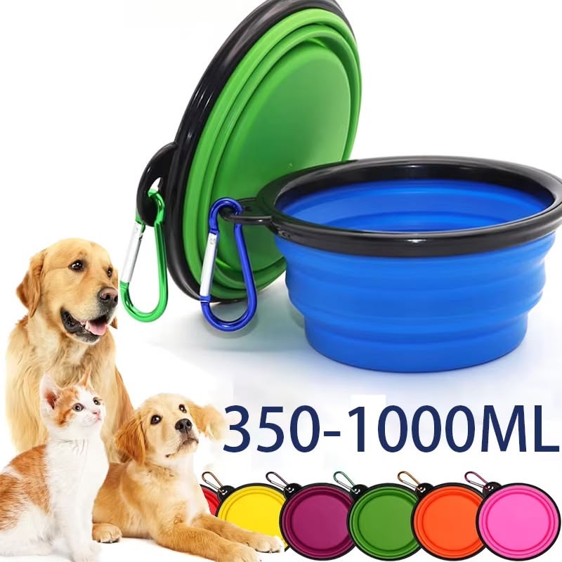 Folding Portable Silicone Dog Feeder Bowl 2 in 1 Pet Dispenser Outdoor Travel Dog Cat with Carabiner Bottle Food Water Container