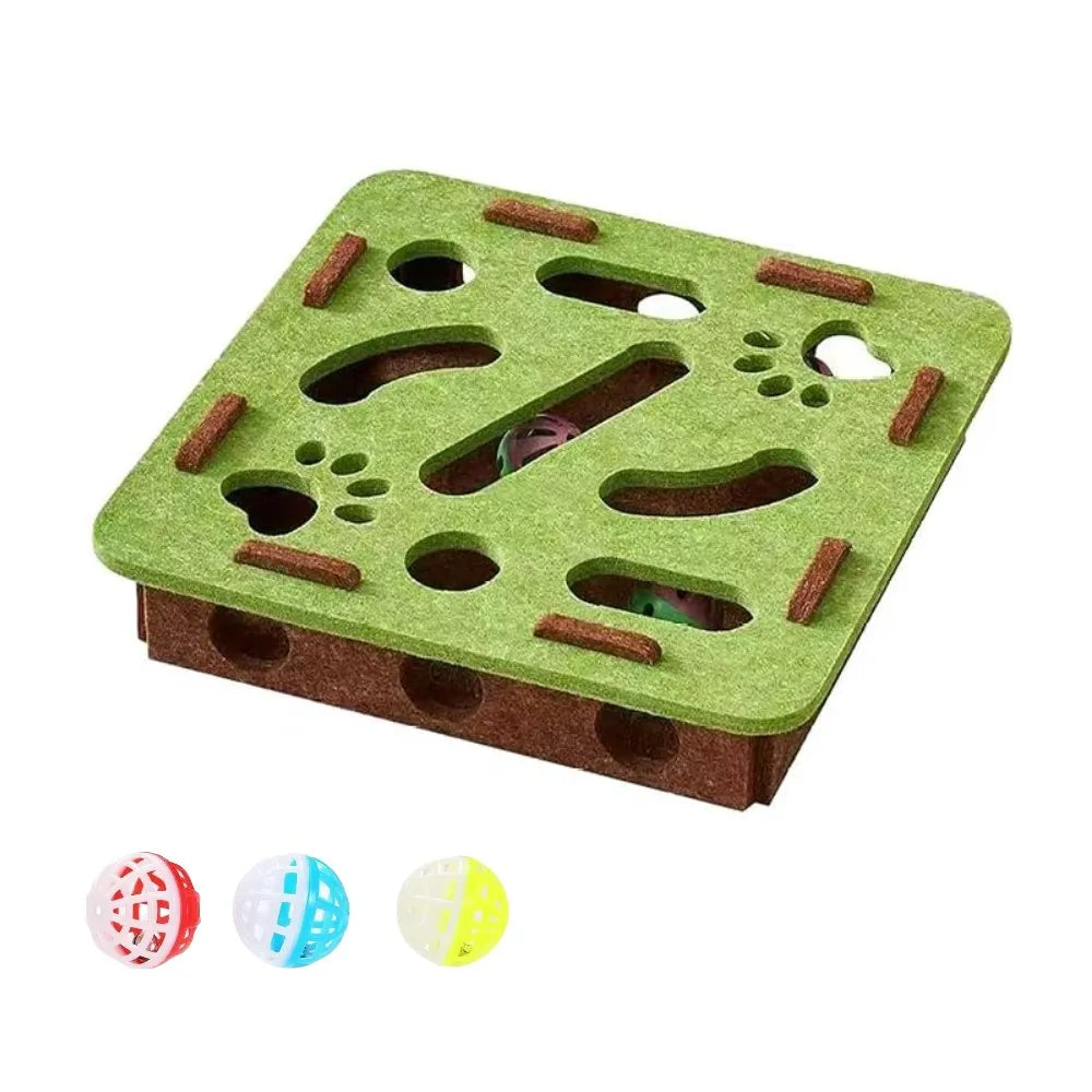 Indoor Cat Puzzle Toy Felt Exercise Box with Ball - Entertainment And Hunting Simulation for Cats Sports And Entertainment