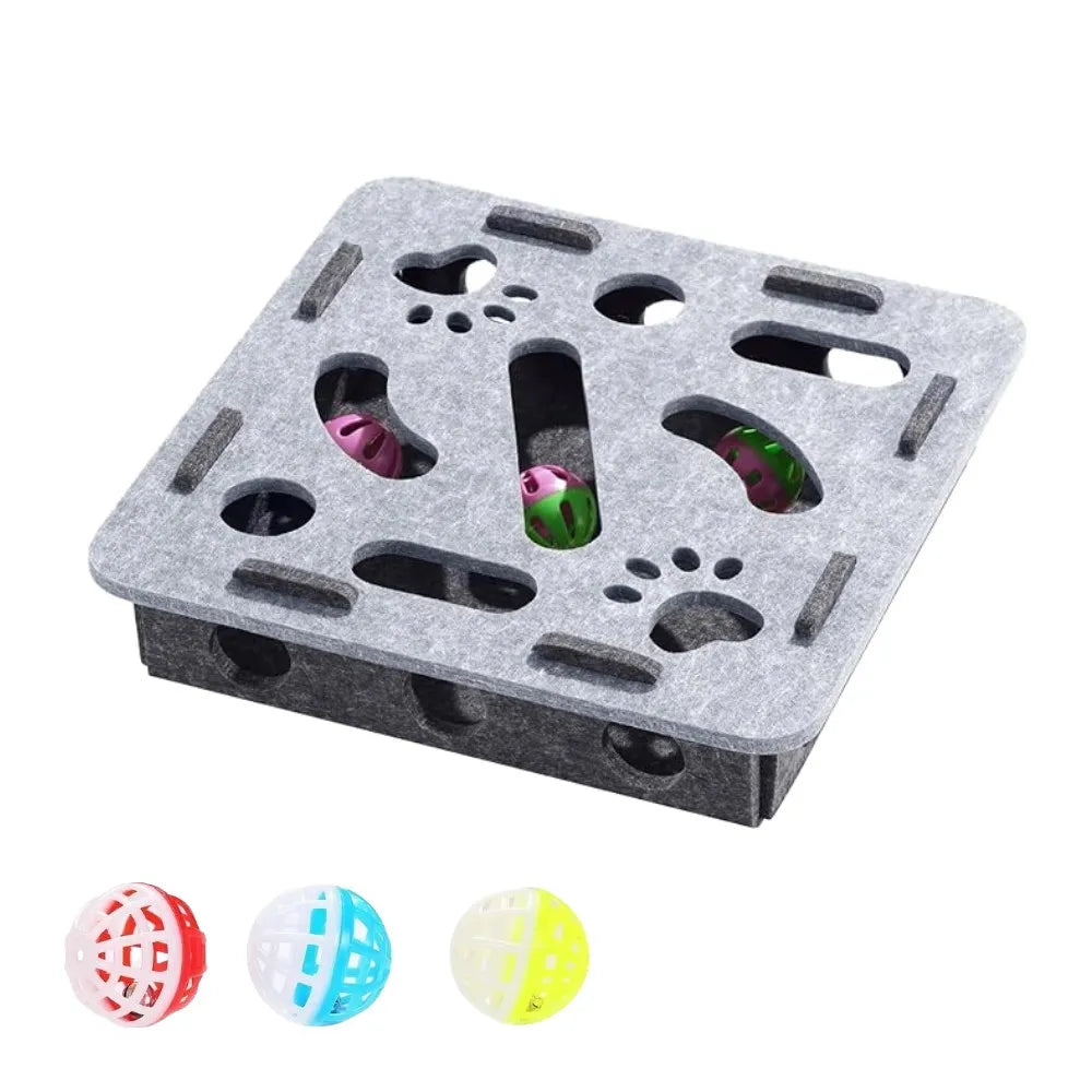 Indoor Cat Puzzle Toy Felt Exercise Box with Ball - Entertainment And Hunting Simulation for Cats Sports And Entertainment