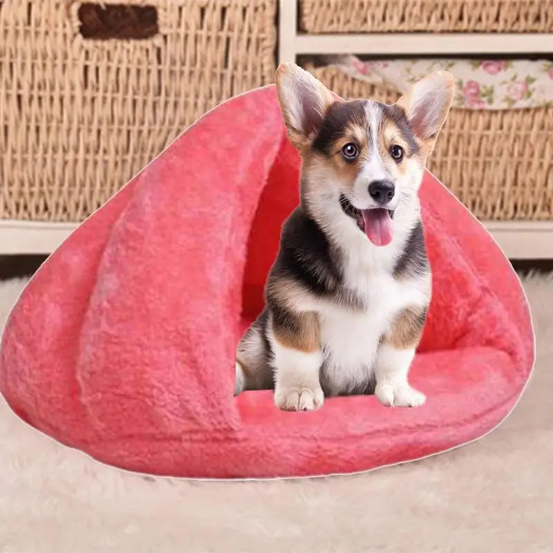 Pet Cave Bed Warming Cat Beds Dog Sleeping House Triangle Semi-Enclosed Warm Cat Nest Pet Tent Cave Bed for Small Medium Puppies