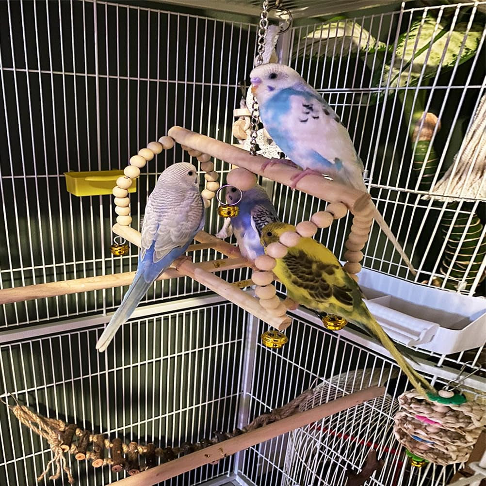 Bird Parrot Swing Toys Bird Cage Chew Toys Wooden Hanging for Small Cockatiels, Parakeet Mynah, Budgie, Finches (Natural Wood)