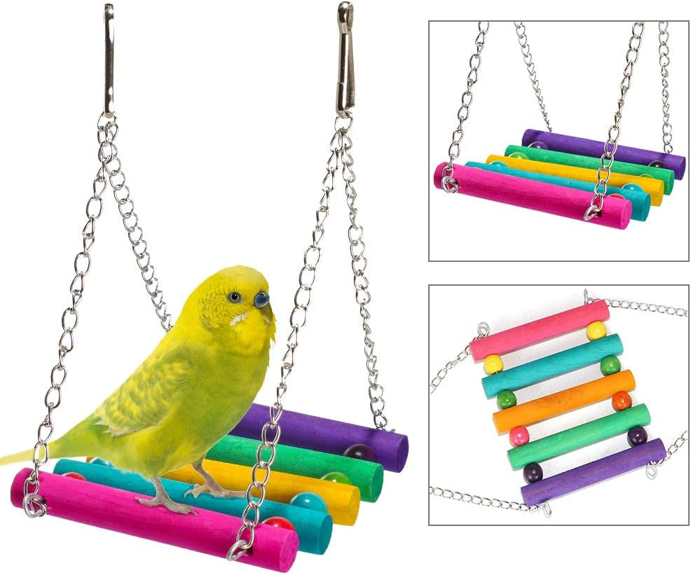 8 Packs Bird Toys Parrot Swing Toys Chewing Natural Wood and Rope Bungee Bird Toy for Anchovies Pet Toys Bird Toys for Parrots, Parakeet, Conure, Cockatiel, Mynah, Love Birds