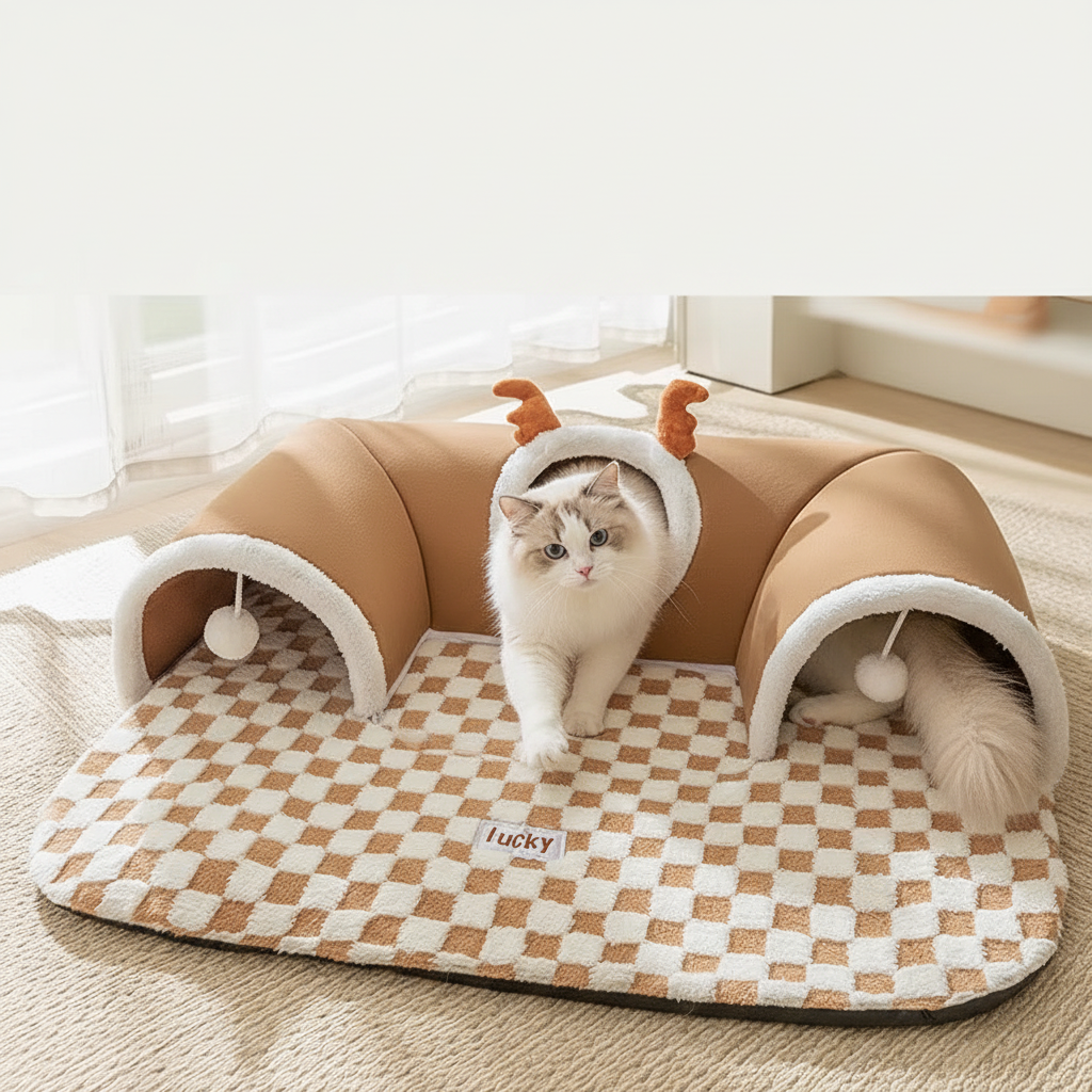 Cat exploring tunnel