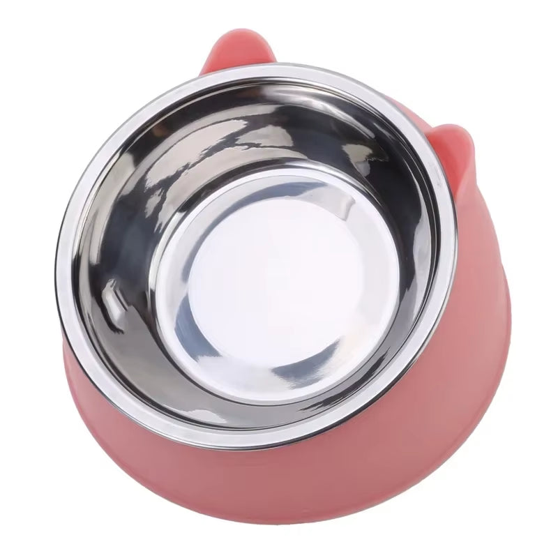 1Pc Cat Bowl Lovely Creative Inclined Kitten Puppy Food Feeding Bowls Stainless Steel Cats Drinking Feeder Pet Dogs Cats Feeders