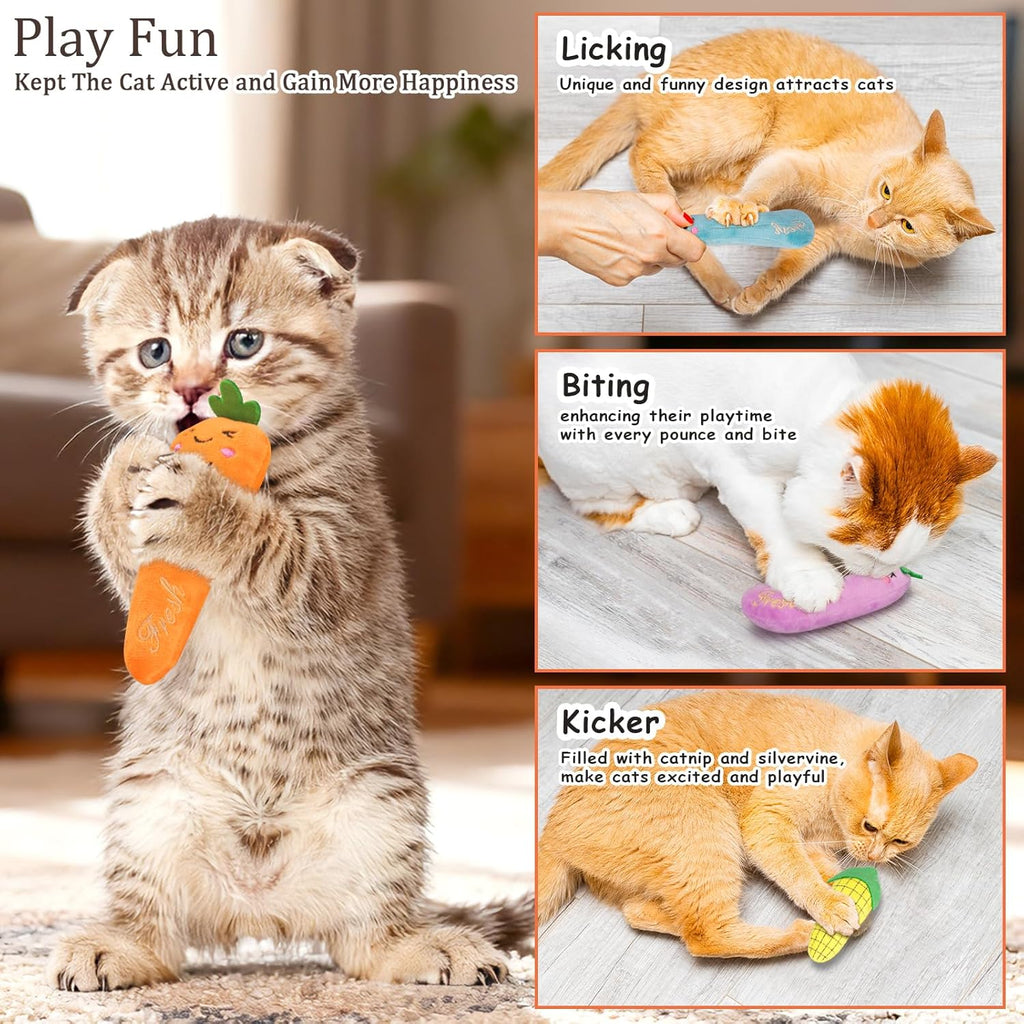 Catnip Cat Toys, Safe Teeth Cleaning Cat Nip Toys for Indoor Kitten Kitty,Interactive Plush Cat Chew Kicker Toys, 5 Pack, Vegetable Shape