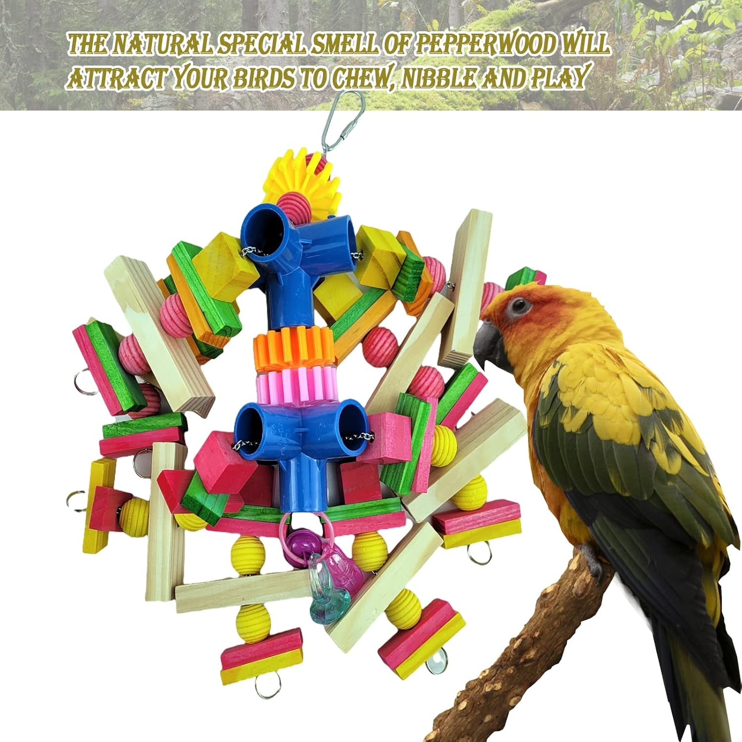 Parrot Toys for African Grey Parrots, Cockatoos, Small Macaws, Amazon Parrots Small and Medium Birds Natural Wooden Safe and Durable Chew Toys and Bird Cage Accessories