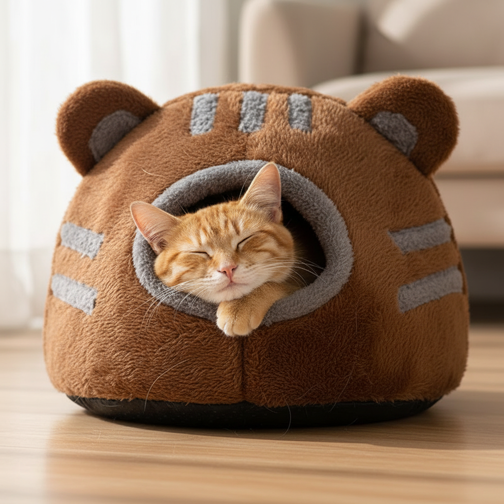 Pet on brown cushion